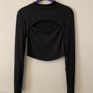 Long Sleeve Black Crop Top Cutout